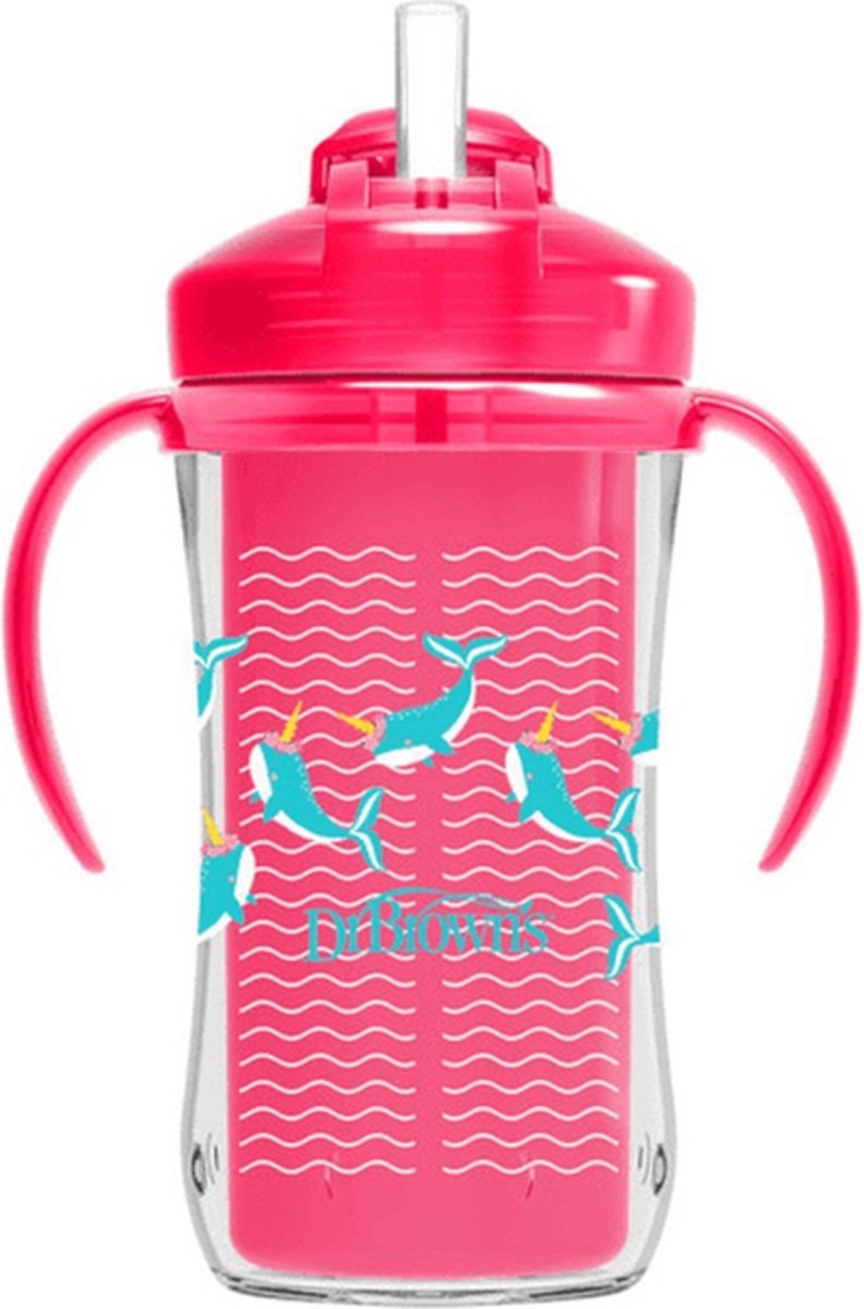 Dr. brown's dr brown's - tazza termica con cannuccia 300ml - 1 pezzo - 12m+ rosa-rosa