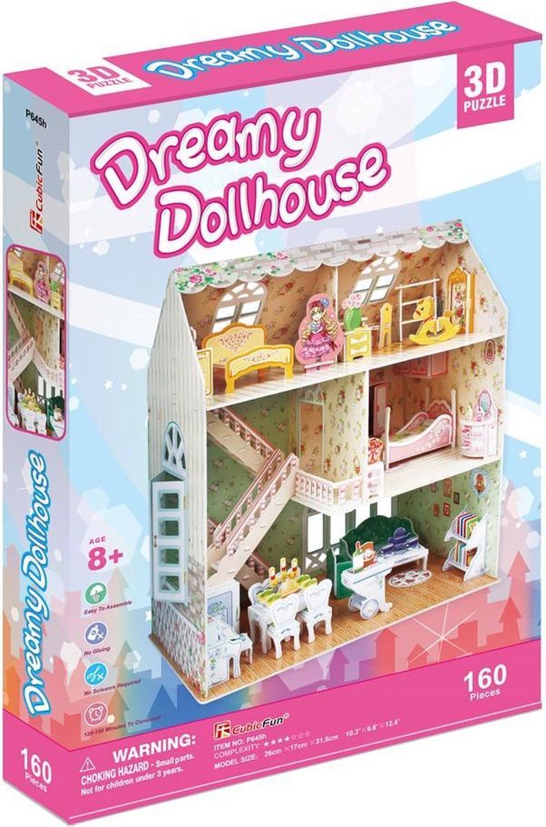 Cubic fun 3d puzzel poppenhuis dreamy - 160 stukjes - speelgoed.
