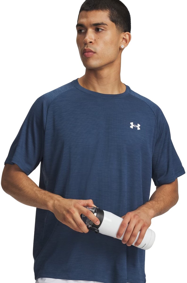 Under armour ua tech texturood ss-blu heren sportshirt - wham blauw - wit