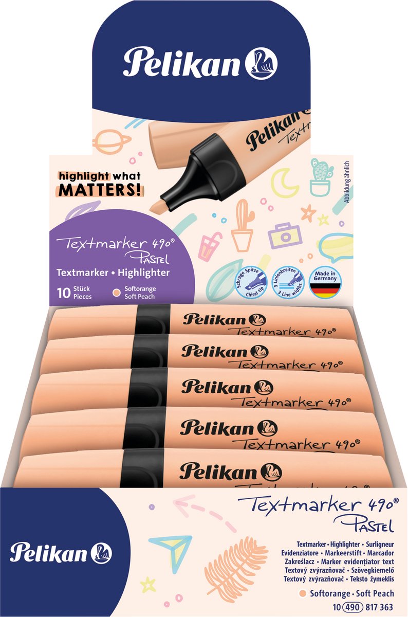 Pelikan textmarker 490 - markeerstift - pastel oranje - 10 stuks