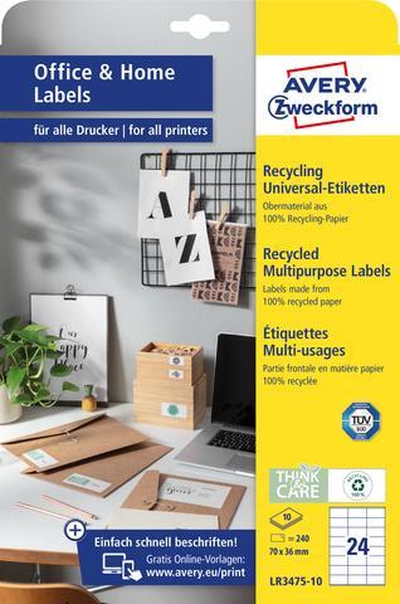 Avery etiket zweckform 70 x 36 mm kringlooppapier 240 stuks