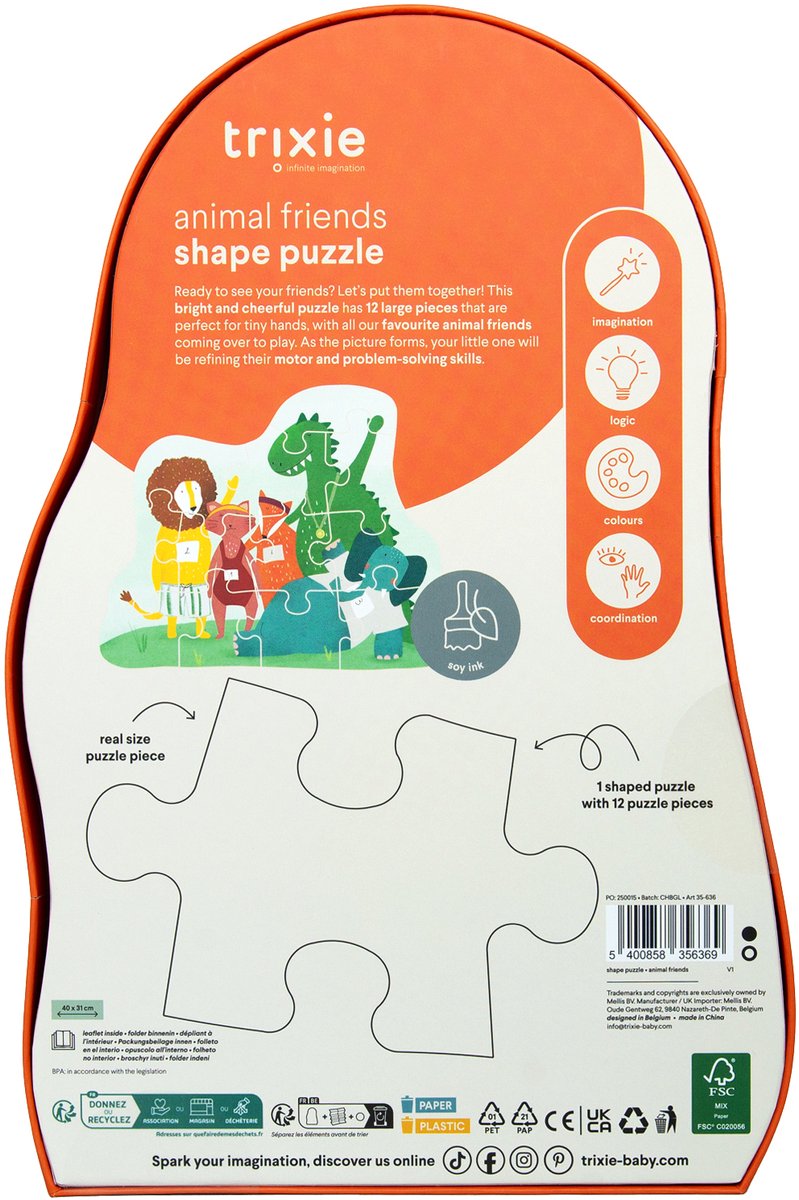 Trixie puzzle a forma di amici animali - 12 pezzi - puzzle per bambini a partire da 2 anni