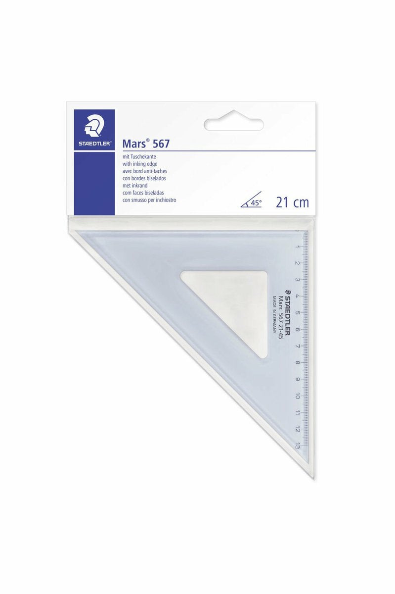 Staedtler - triangolo di disegno - punto zero sull'angolo - 21 cm 45°