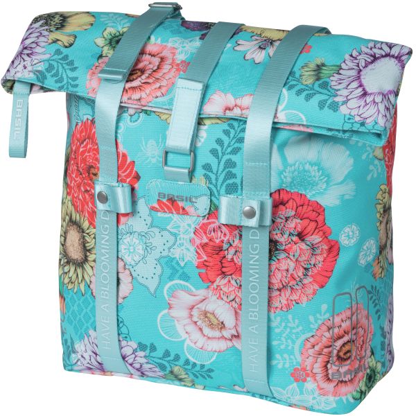 Shopper per biciclette da campo Basil Bloom, tappo riciclato, spalla impermeabile, spallatta regolabile, compartimento per laptop, 15-20L, blu cielo