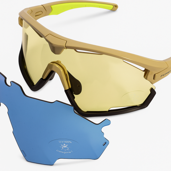 Kross fietsbril braker uv400 verwisselbare lenzen - beige frame