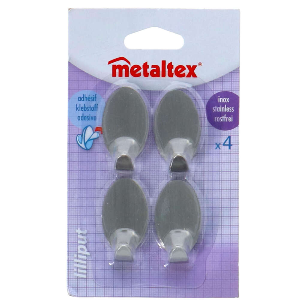 Metaltex metaltex ovales ganchos pegajosos pequeños 4 piezas de acero inoxidable
