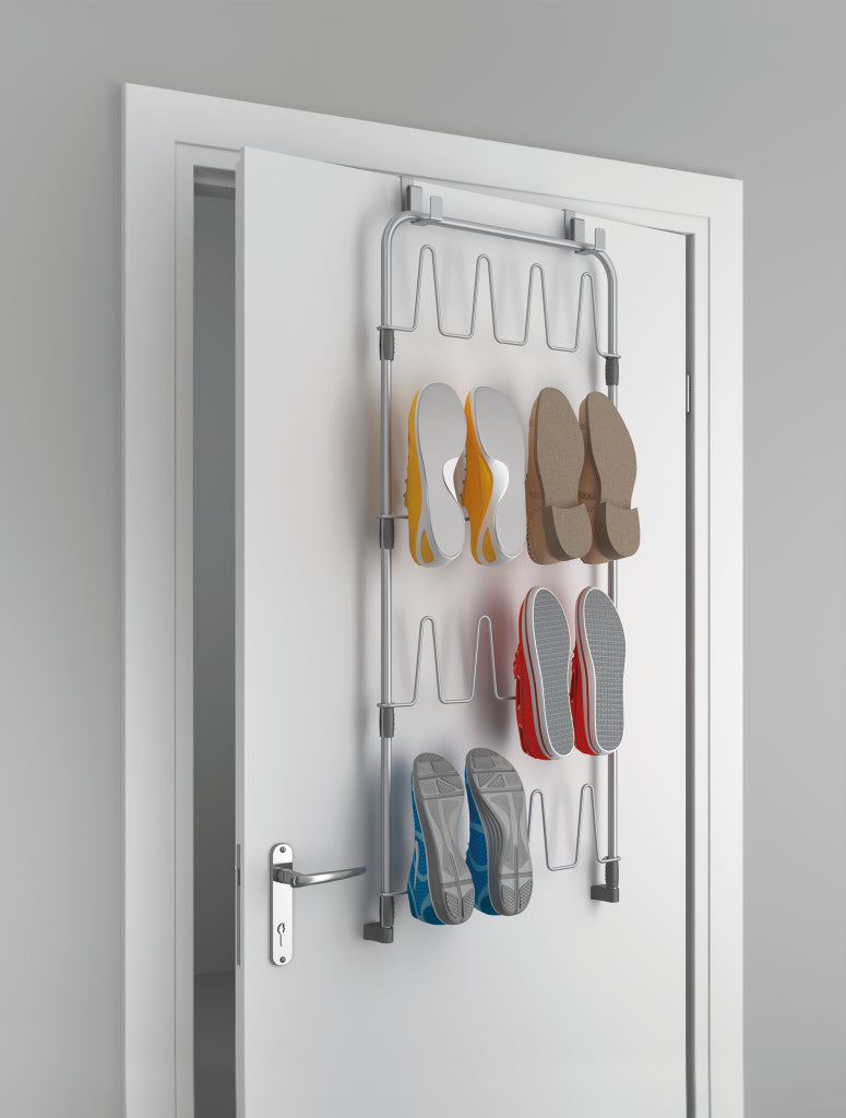 Tomado-Metaltex Tomado-MetalTex sobre la puerta Space Saver Zapatos@por piso de zapato para la puerta de plata