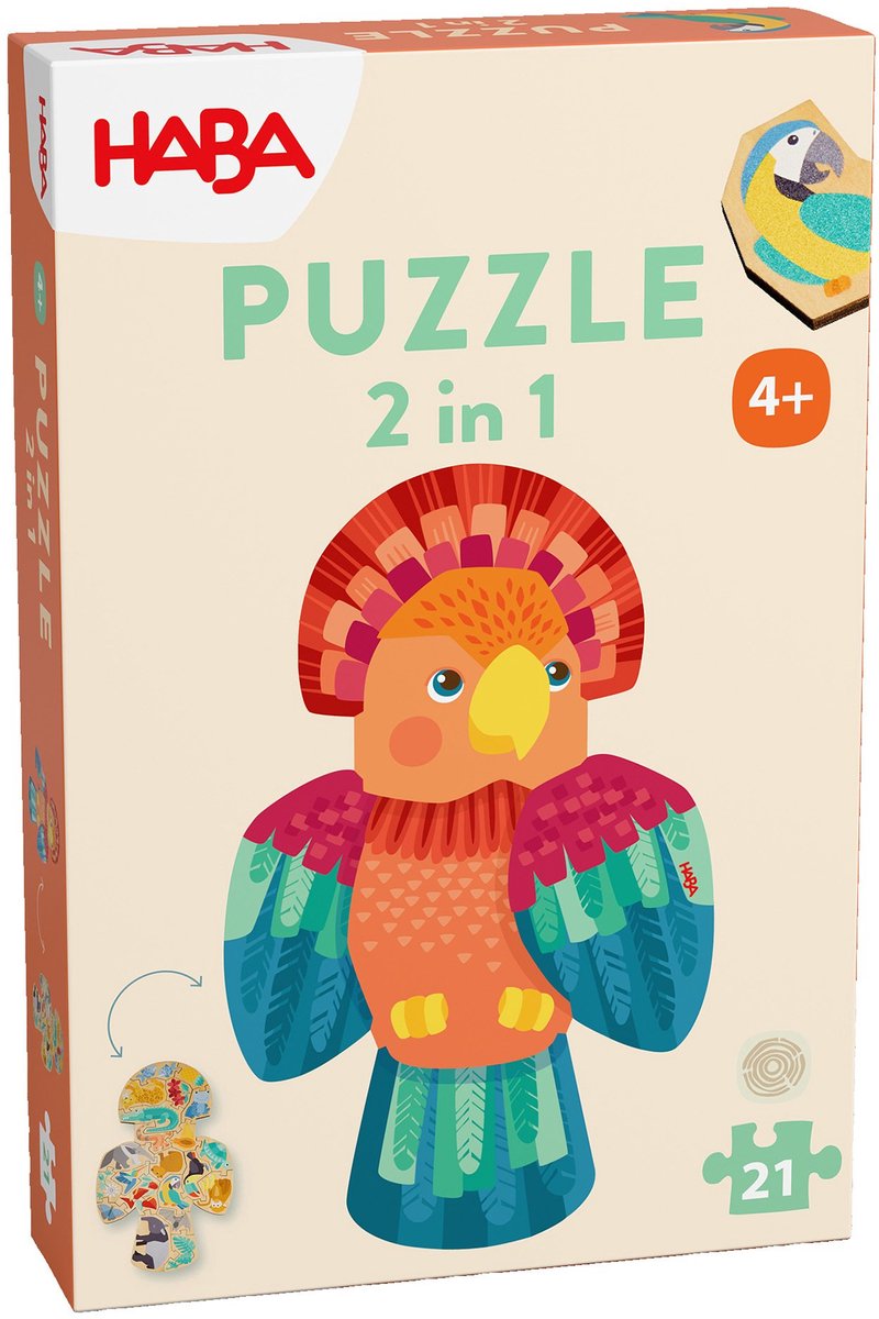 Puzzle Haba - 2 in 1 - pappagallo - legno - 21 pezzi - 3+
