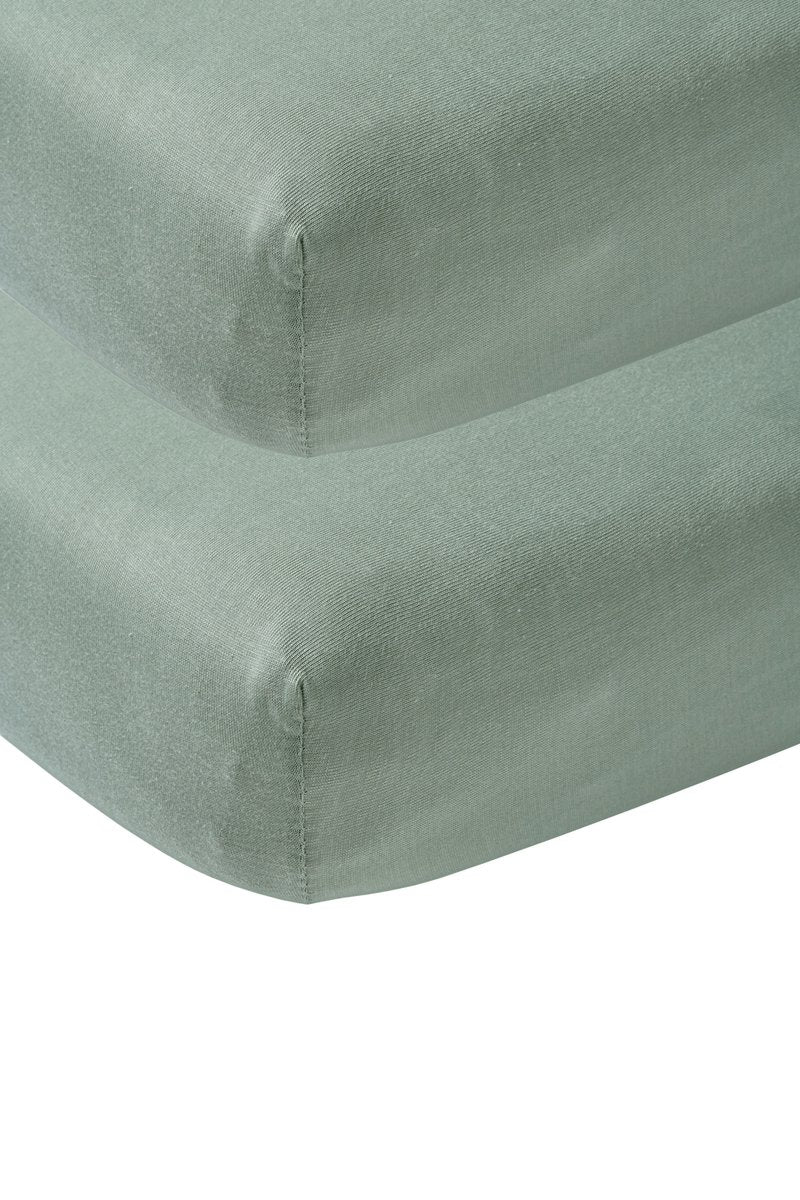 Meyco baby uni hoeslaken juniorbed - 2-pack - stone green - 70x140 150cm