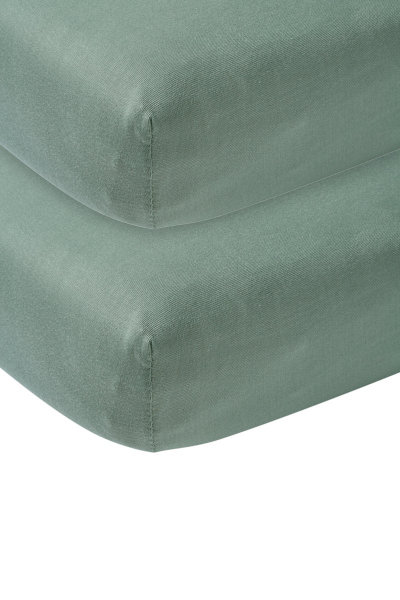 Meyco baby uni hoeslaken wieg - 2-pack - stone green - 40x80 90cm