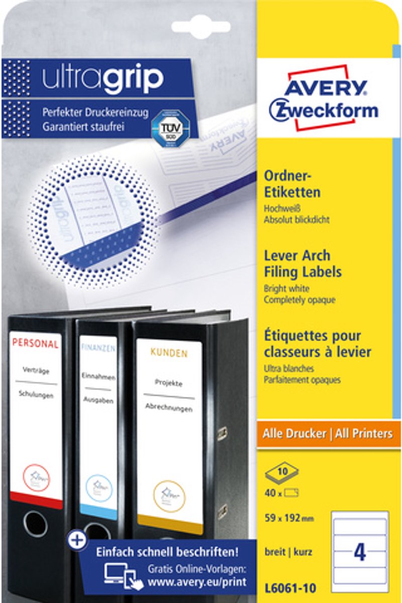 Avery ordneretiket zweckform permanent 192 x 59 mm 40 stuks