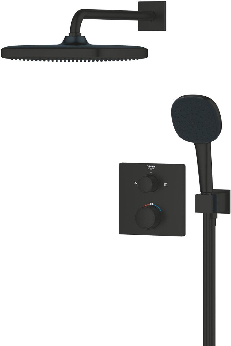 Grohe quickfix precision inbouw douchesysteem - vierkant opbouwdeel - matte black