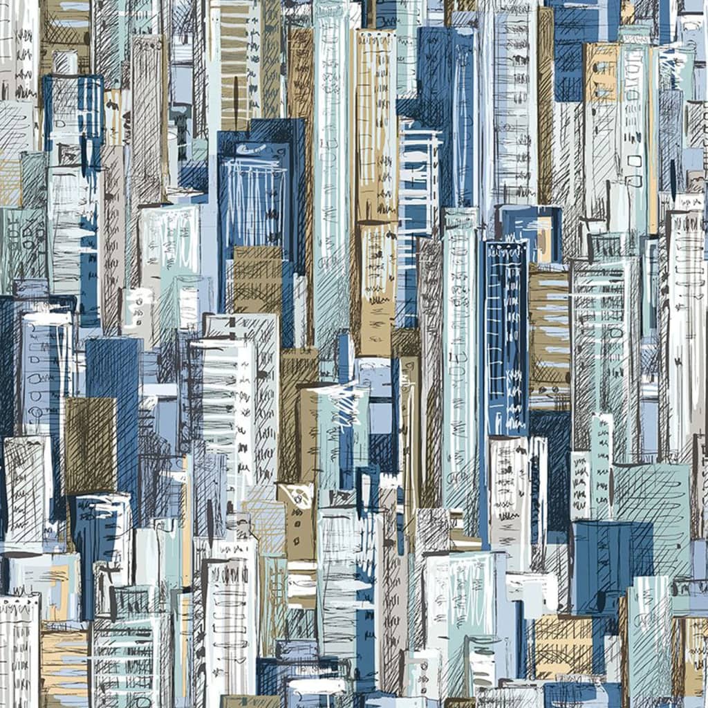 North Wall Noordwand Wallpaper Friends Coffee Cities y Skyline Blue