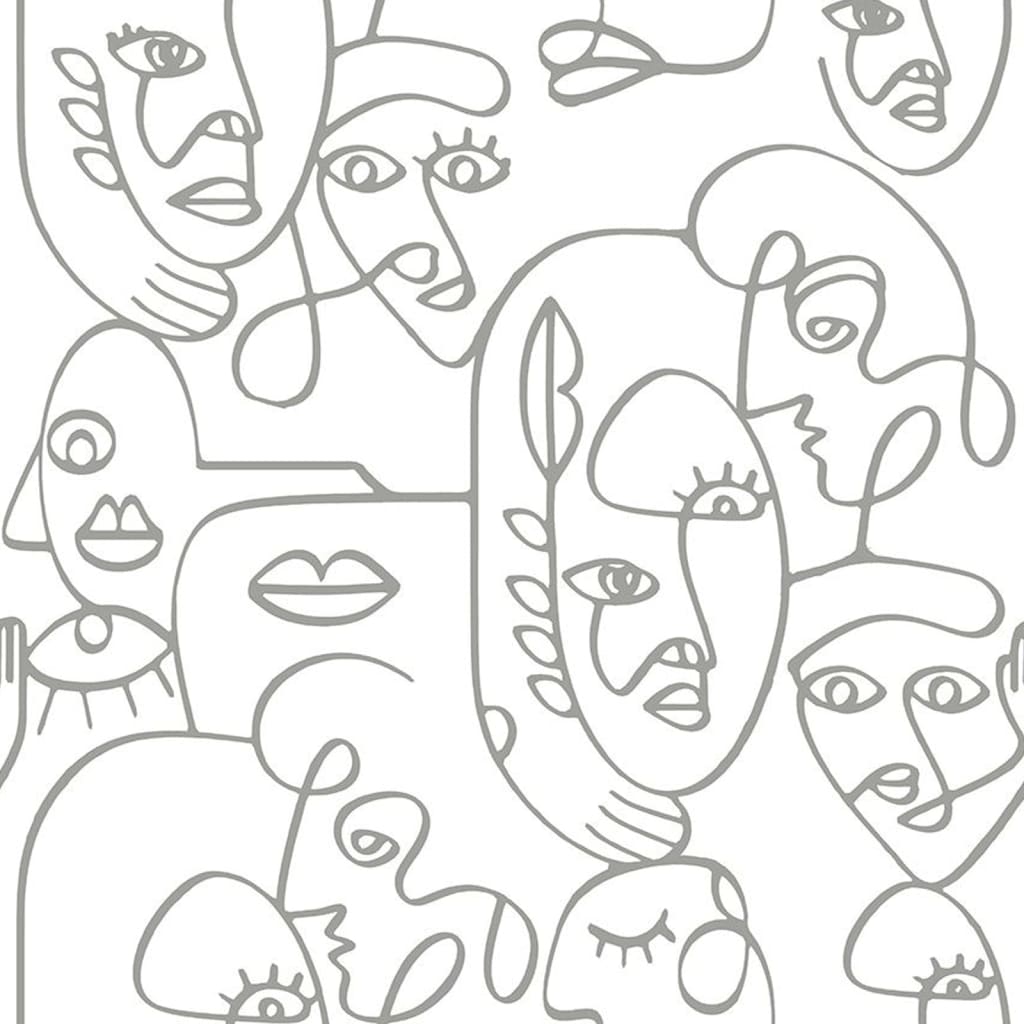 Noordwand Wallpaper Noordwand Friends Coffee Line Art Faces White and Metallic