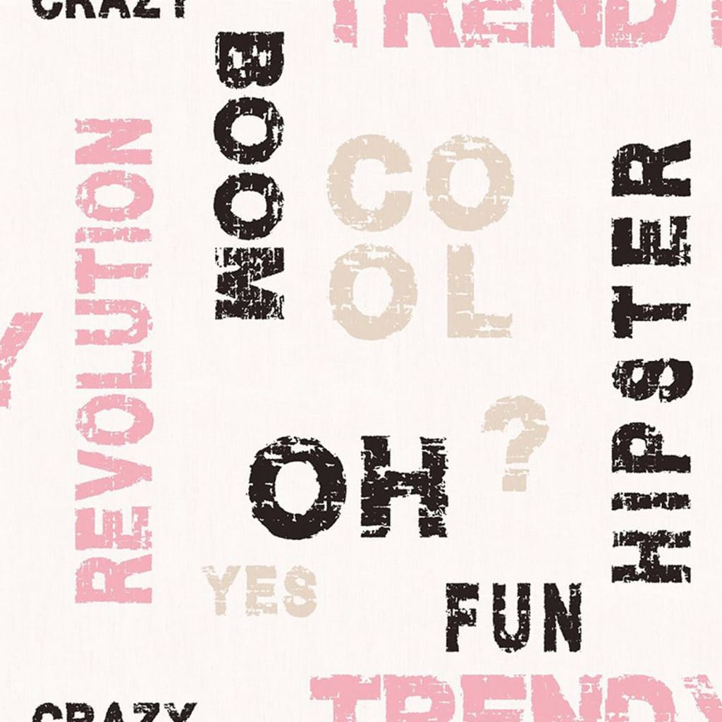 Noordwand Wallpaper Noordwand Friends Coffee Words and Letters Pink and Black