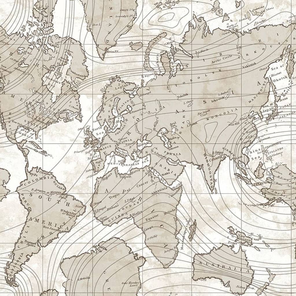 Noordwand Wallpaper Friends Coffee The World Map Metallic and Beige