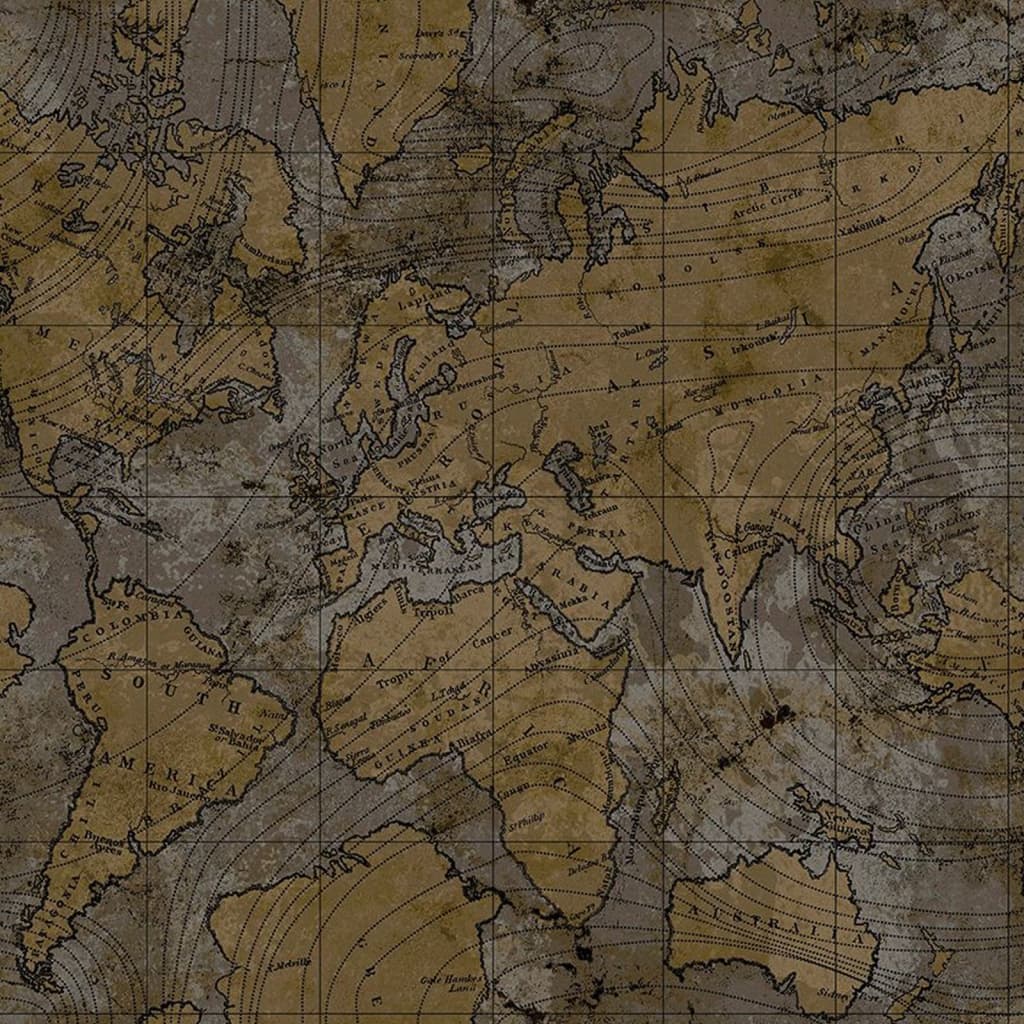 Noordwand Wallpaper Noordwand Friends Coffee The World Map Metallic and Grey
