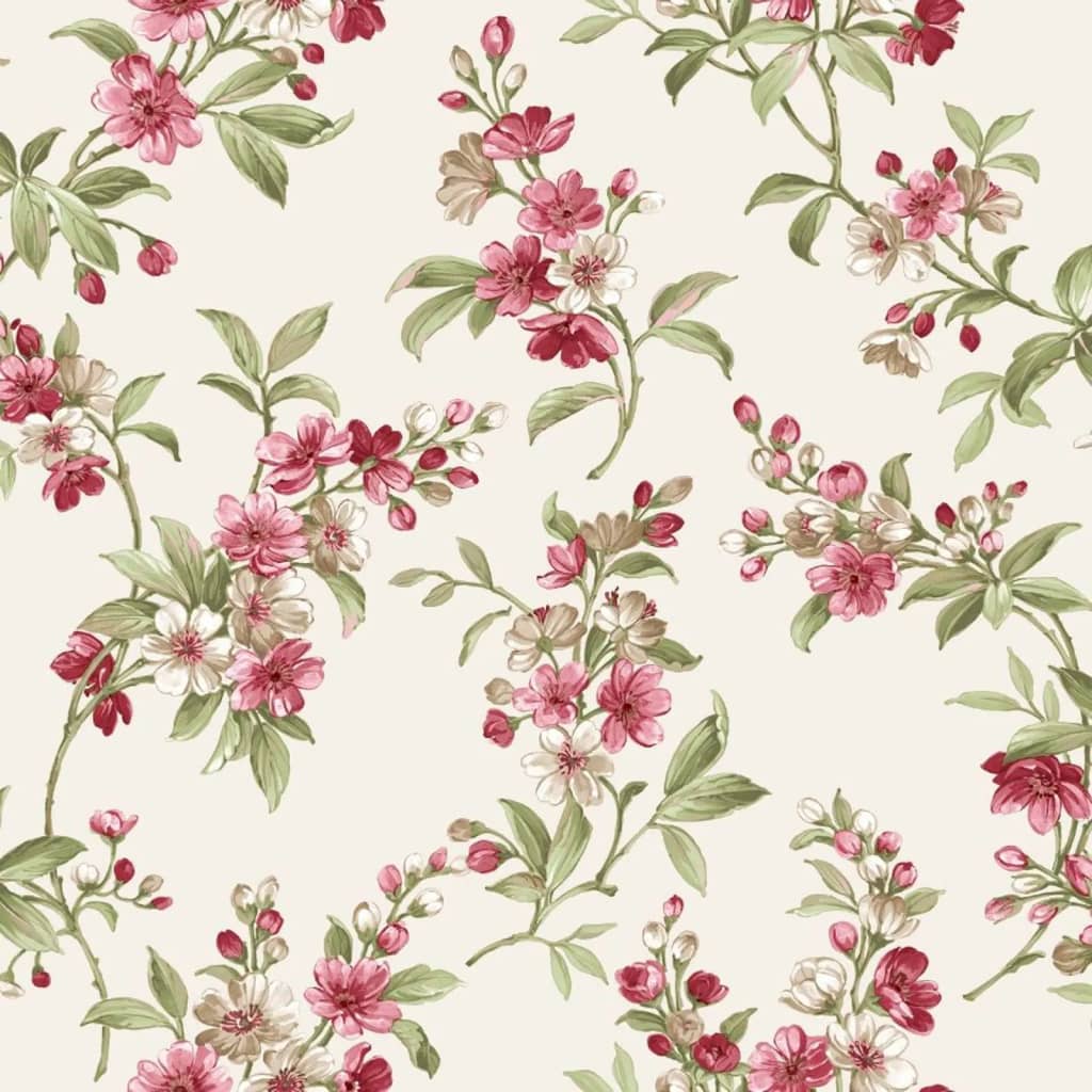 North Wall Noord Wallpaper Blooming Garden 6 fiori rosso e verde