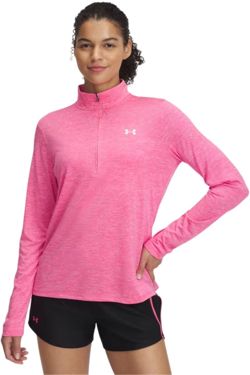Under armour tech 1 2 zip- twist-pnk dames sporttrui - super roze - wit
