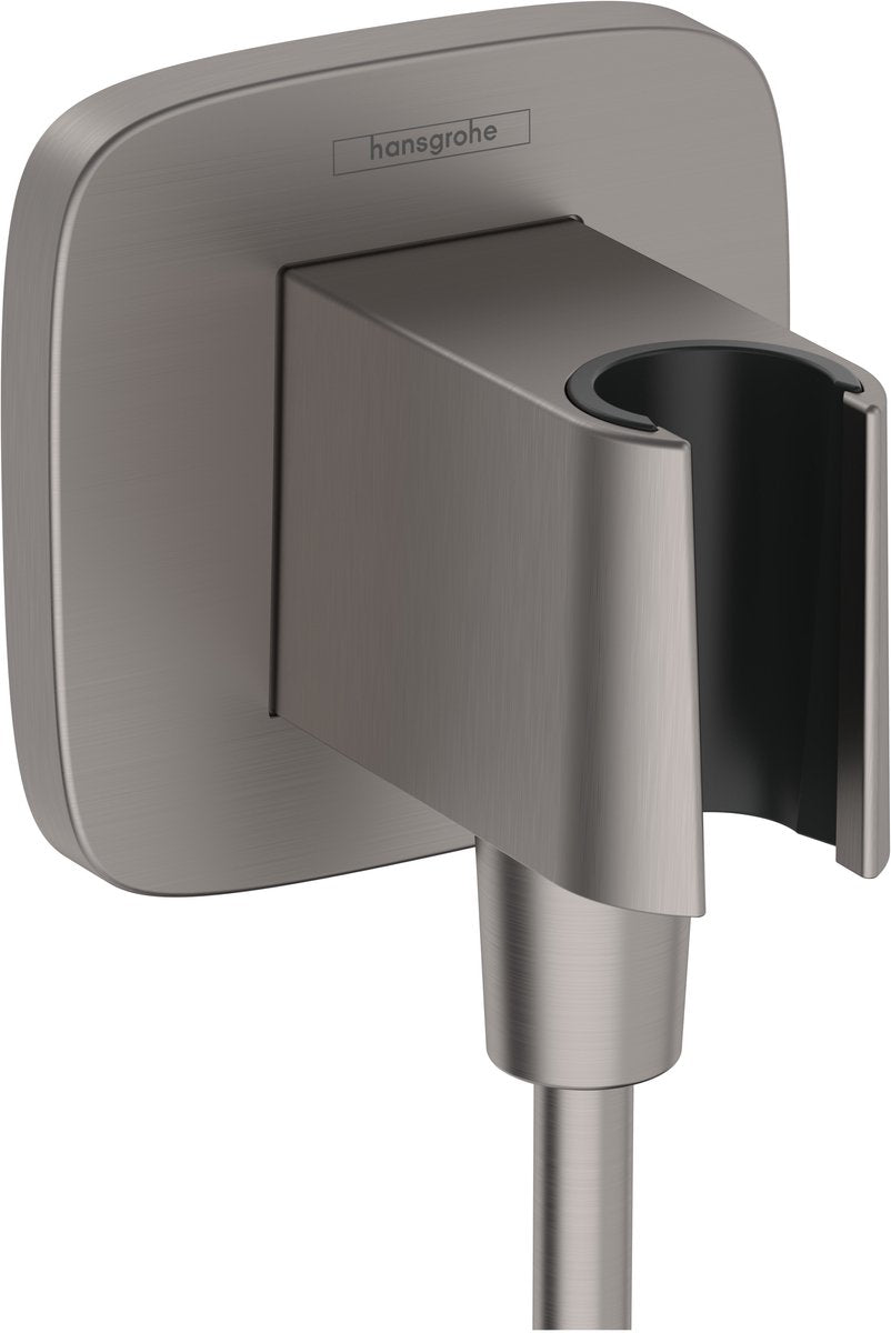 Hansgrohe fixfit - curva di collegamento a parete con supporto per doccetta, cromo nero spazzolato 26887340