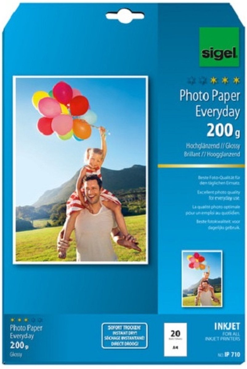 Sigel inkjet fotopapier - everyday plus - a4 - hoogglanzend - 200 grams - 20 vel - si-ip710