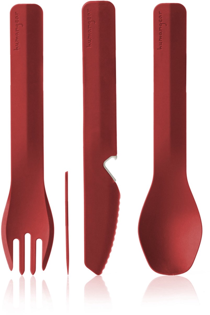 Human gear - trío - rojo - cubiertos - reutilizables - cubiertos de camping