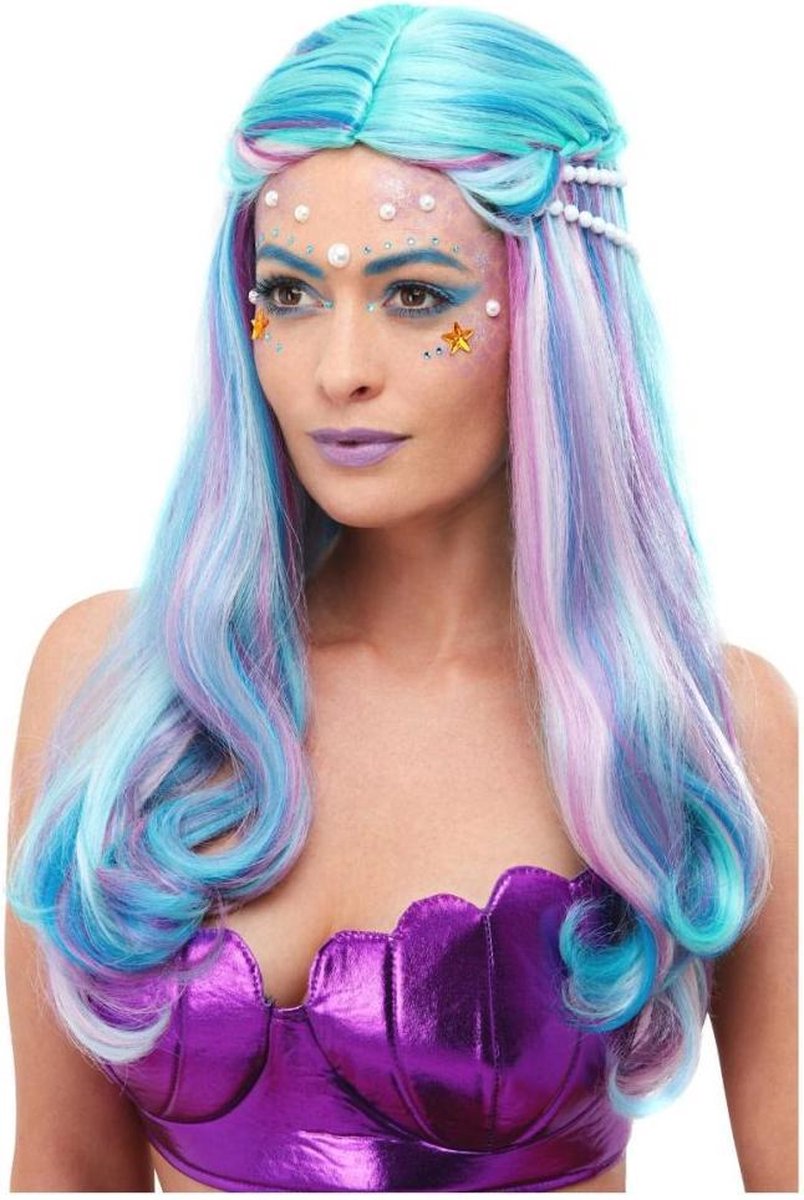 Smiffys - parrucca da sirena - blu rosa