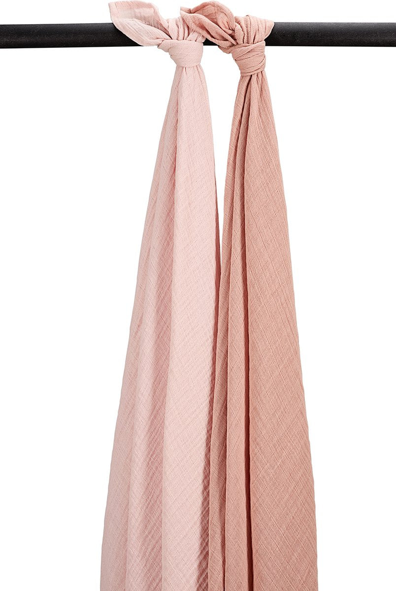 Meyco baby uni swaddle - 2-pack - pre-washed hydrofiel - soft rose rose - 120x120cm