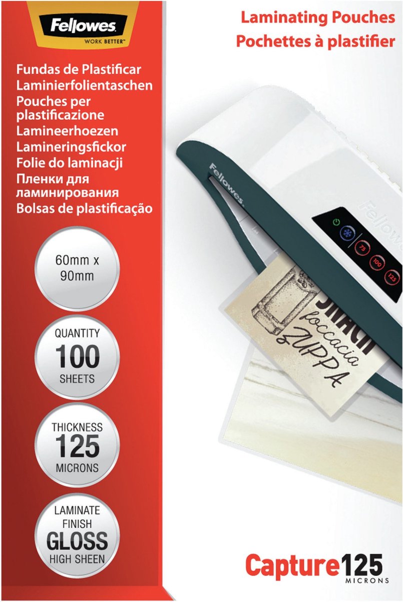 Fellowes lamineerfolie 60x90 mm - glanzend - 125 micron - 100 stuks