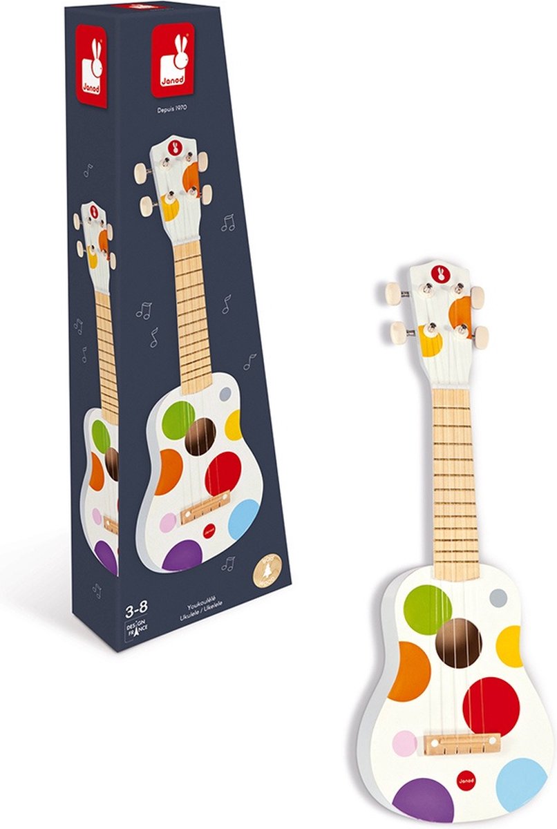 Janod - confeti - ukelele de madera - para pequeños músicos