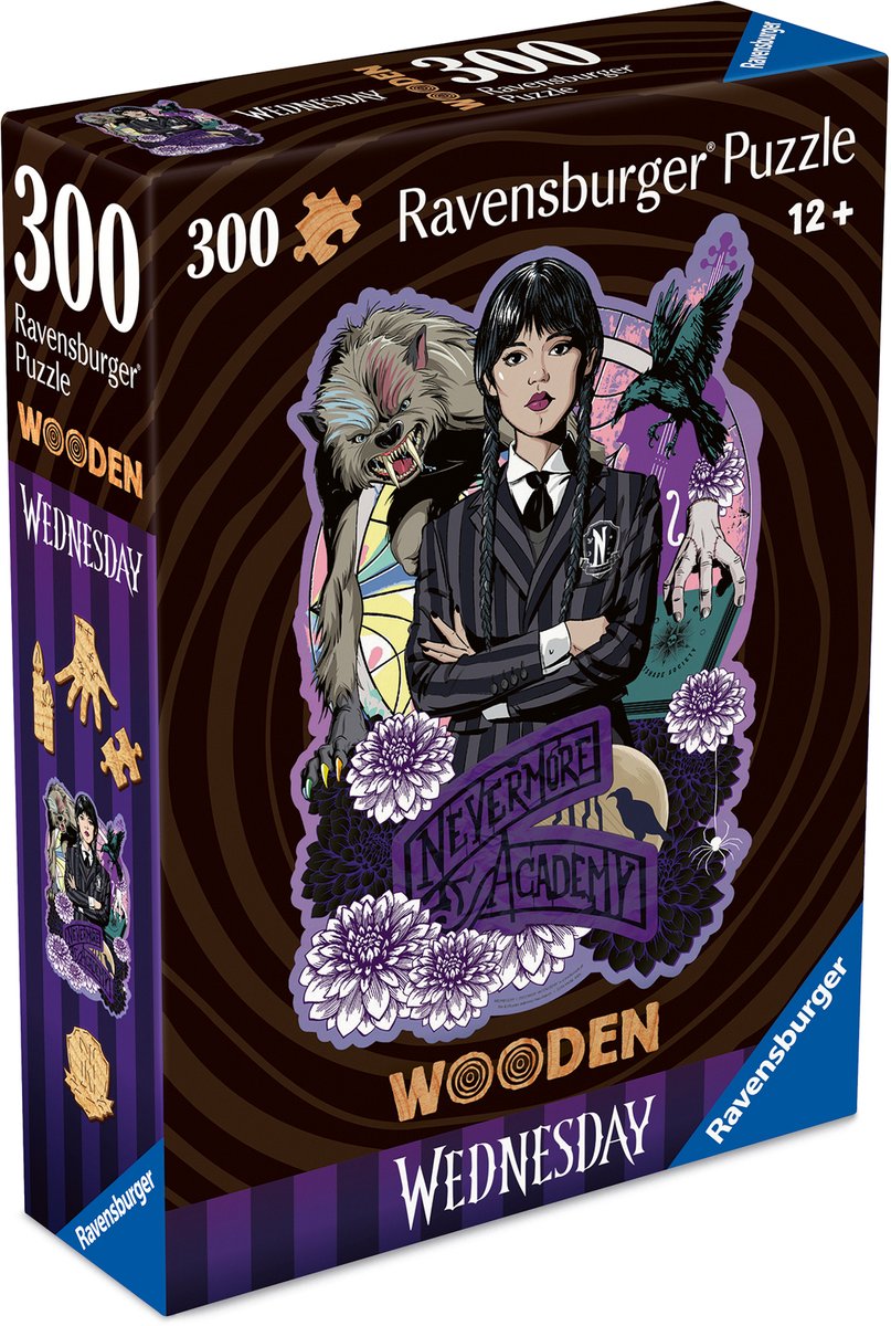 Ravensburger - Wednesday (serie Netflix) - dipinto su legno - puzzle in legno - 300 pezzi
