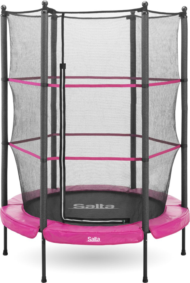 Salta junior - ø 140 cm - muelles elásticos y red de seguridad - mini trampolín redondo pequeño para interior y exterior - trampolín infantil - rosa
