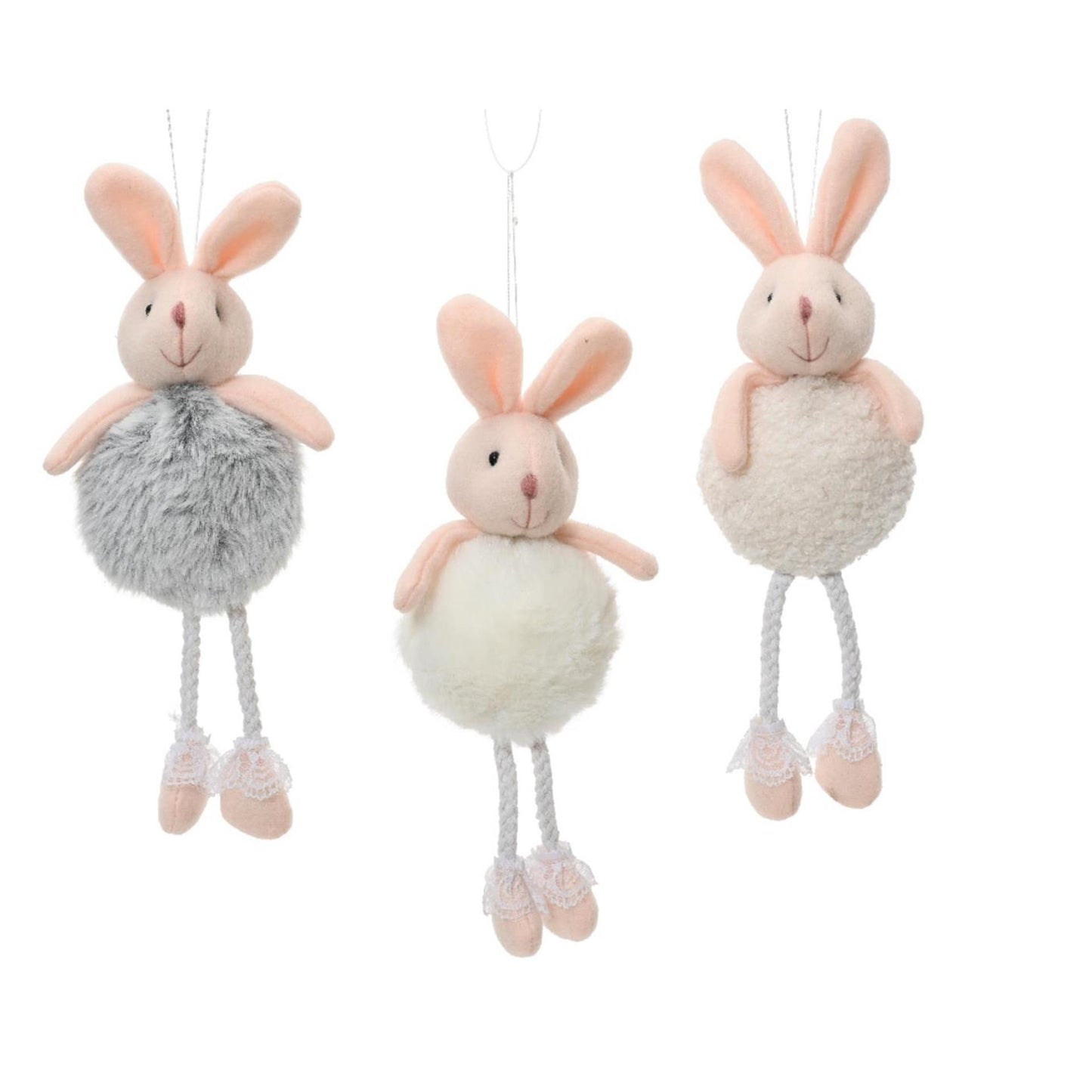 Decoris Pasqua ciondolo coniglio poliestere 24 cm bianco