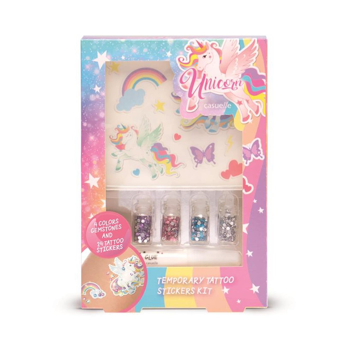 Tatuaje del cuerpo de Casuelle Unicorn Glitter