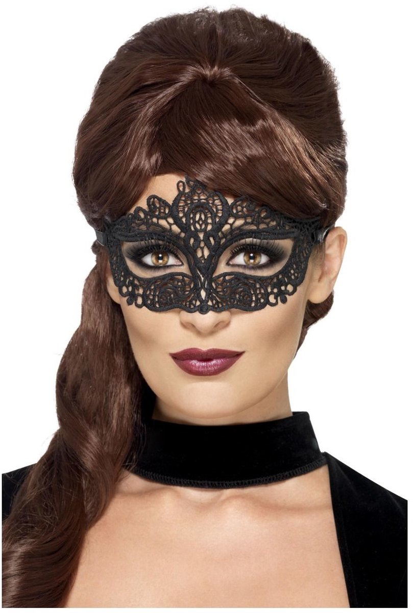Antifaz de encaje Smiffys - máscara negra para carnaval de halloween