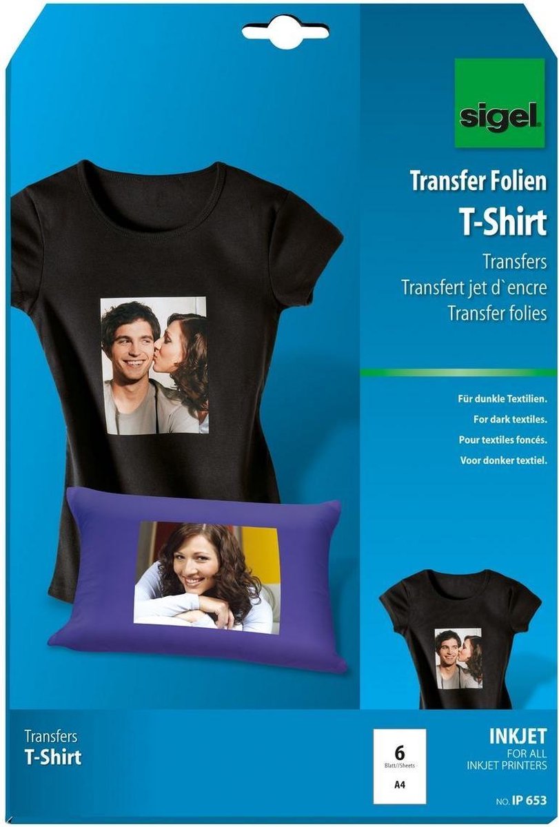Sigel inkjet transferfolie - a4 - blanco - 6 vel - voor donkere kleding textiel - si-ip653