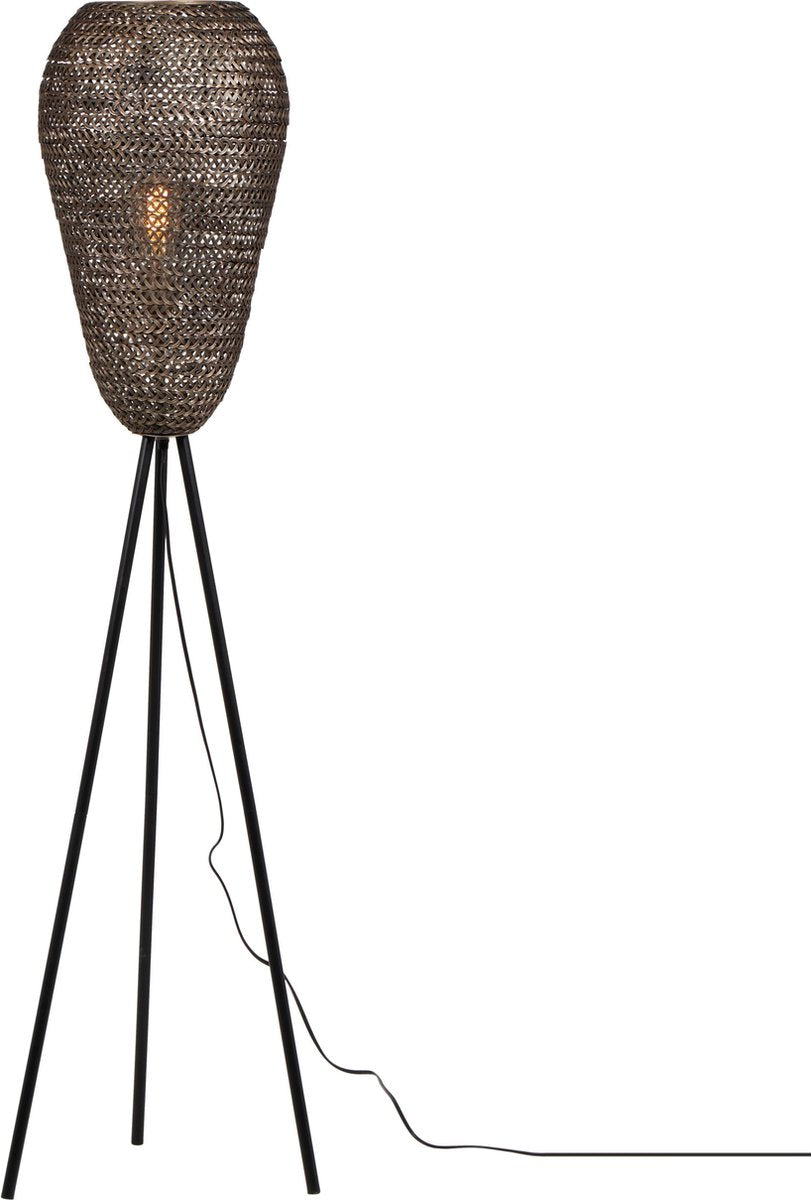 Trio ziva - lampada da terra - ottone vecchio - escl. 1x e27 4w - interruttore a pedale
