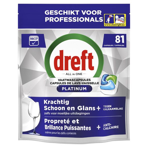 Detersivo lavastoviglie professionale Dreft Platinum Regular 81 compresse (300x 95x 240)