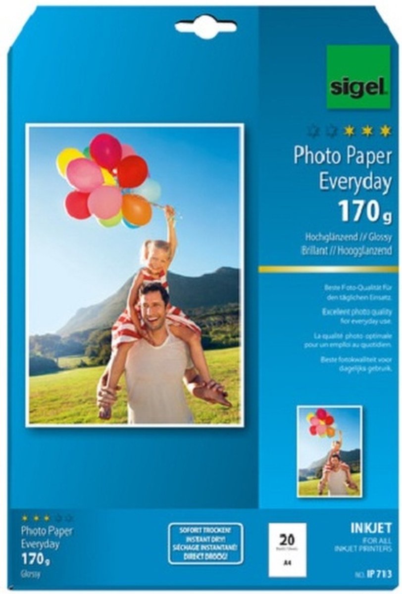 Sigel inkjet fotopapier - everyday plus - a4 - hoogglanzend - 170 grams - 20 vel - si-ip713