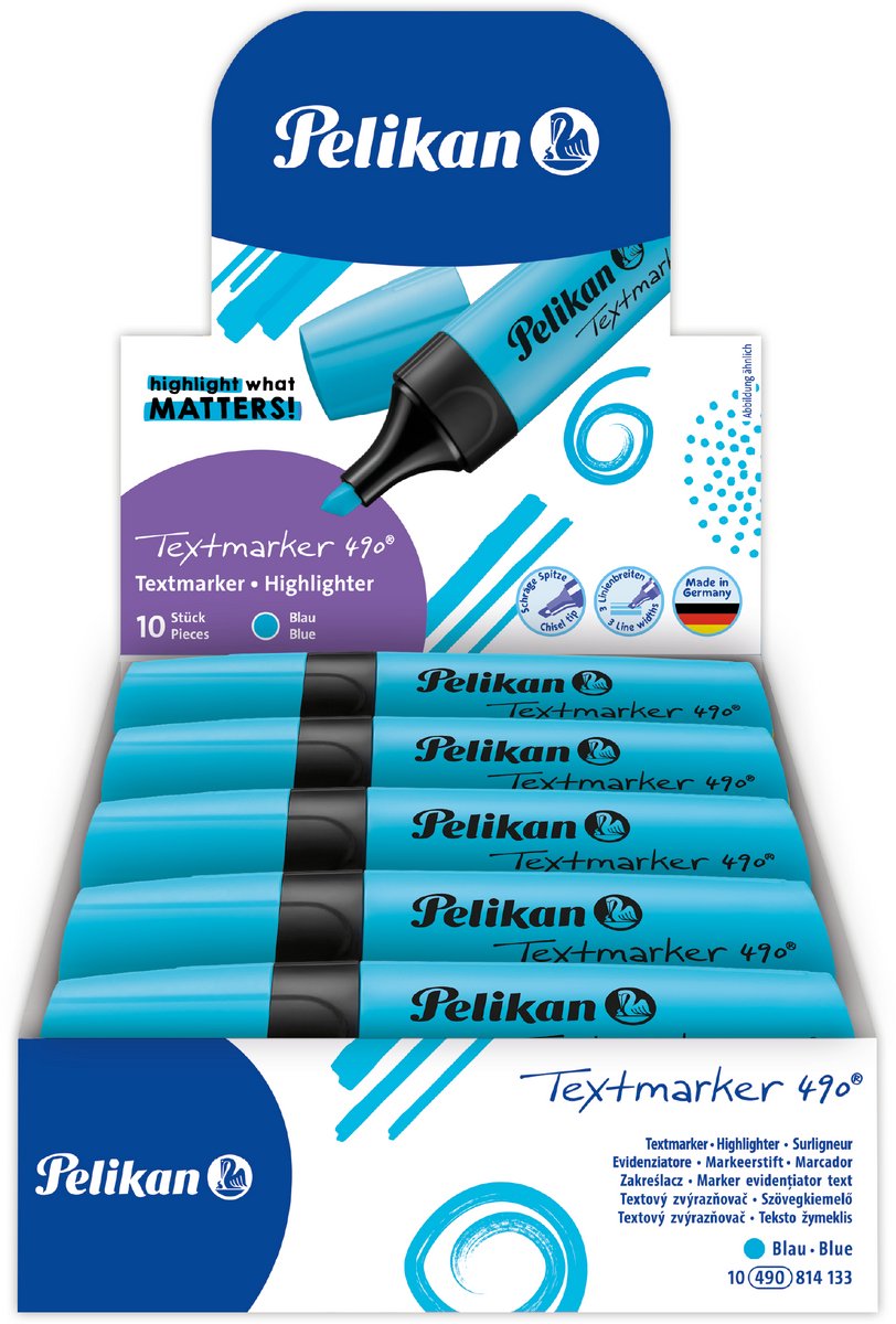 Pennarello Pelikan 490 - evidenziatore - blu - 10 pezzi
