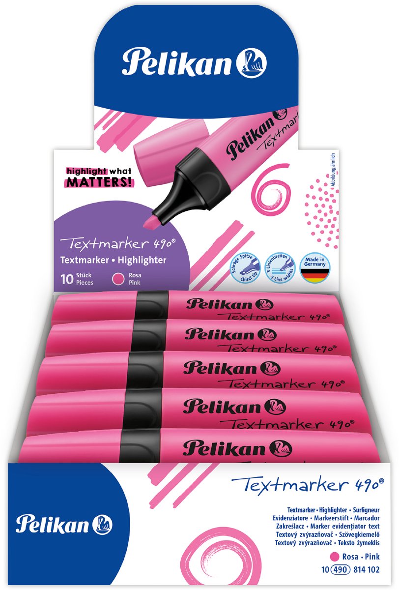 Pennarello Pelikan 490 - evidenziatore - rosa - 10 pezzi