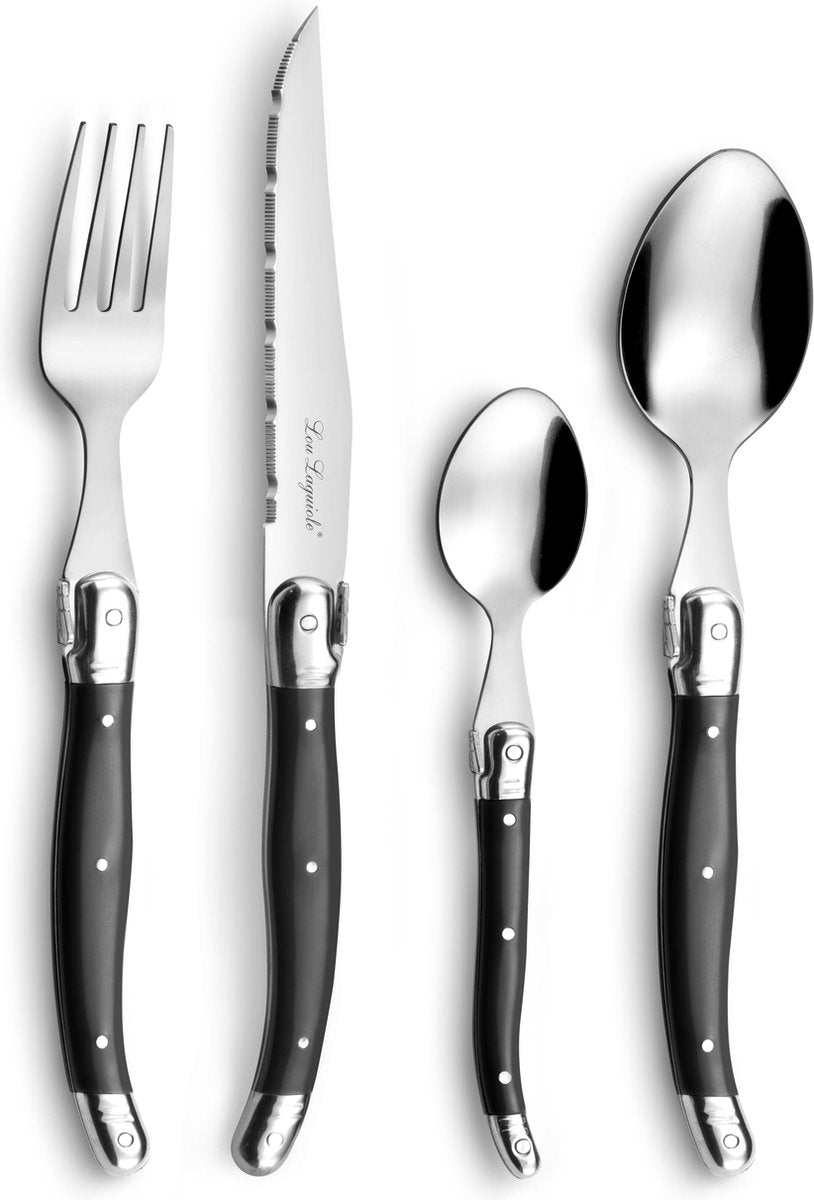 Lou laguiole - tradizione - set posate 24 pezzi - 6 persone - antracite