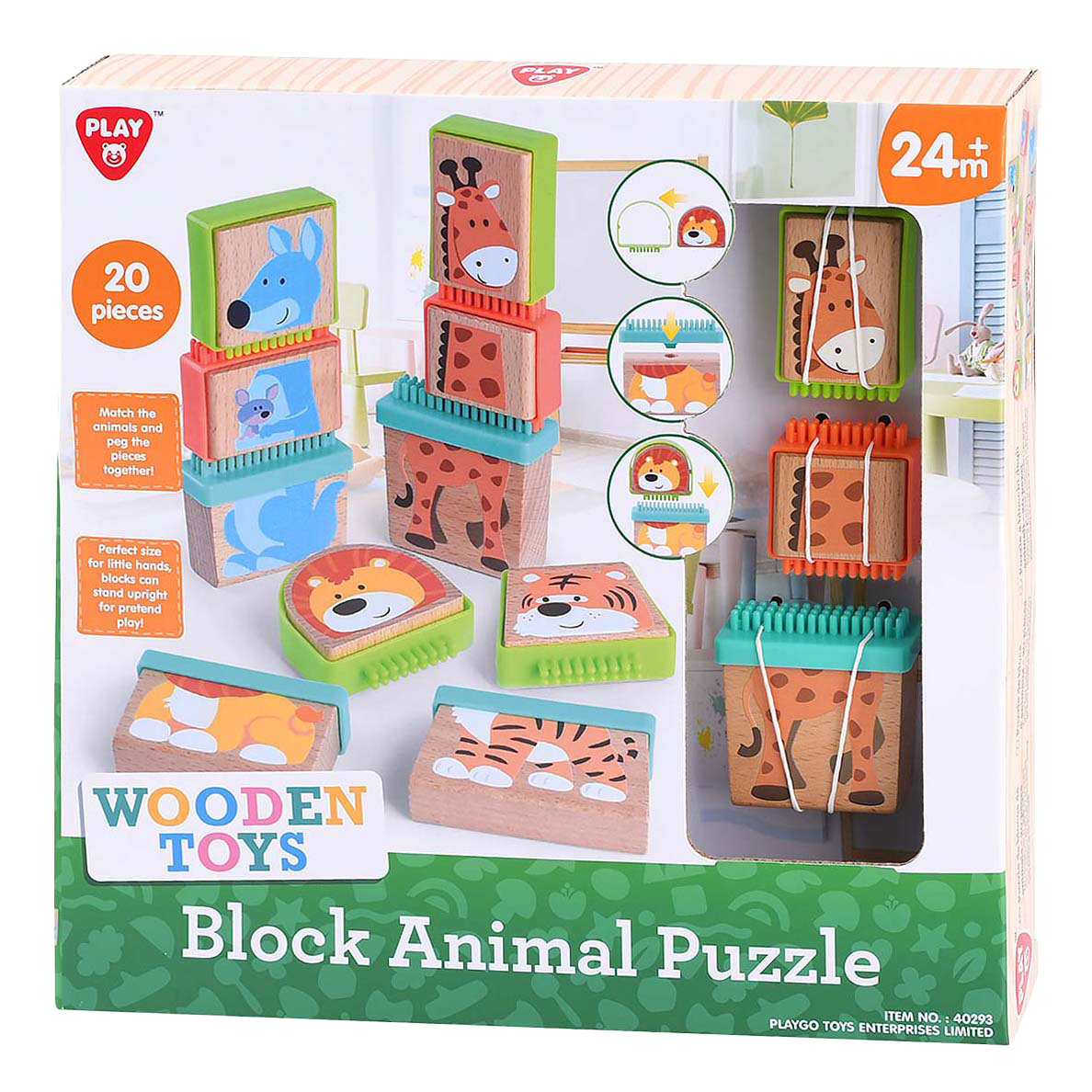 Gioca agli animali da puzzle a blocchi di legno, 20dlg.