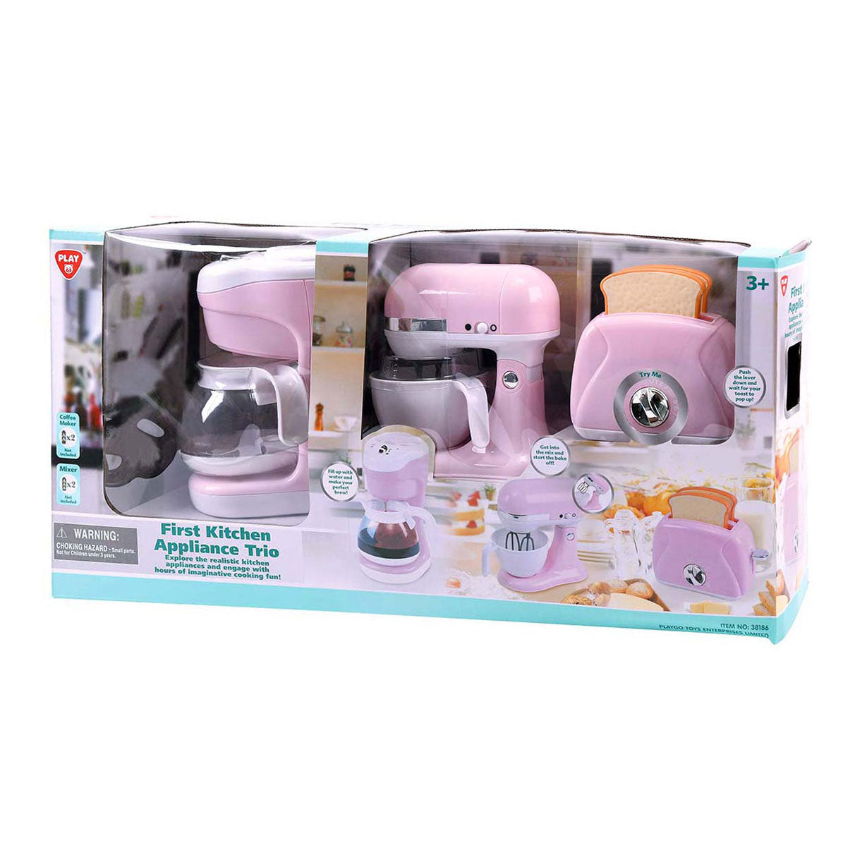 Juega la batidora de cocina, cafetera y tostadora rosa, 7dlg.