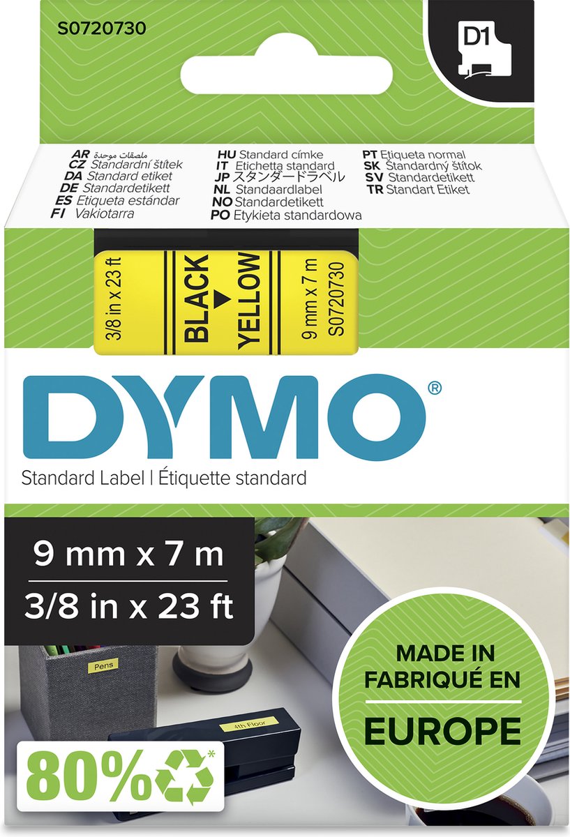 Etichette Dymo originali d1 | testo nero su etichetta gialla | 9 mm x 7 m | etichette autoadesive per la stampante per etichette Label Manager | prodotto in Europa