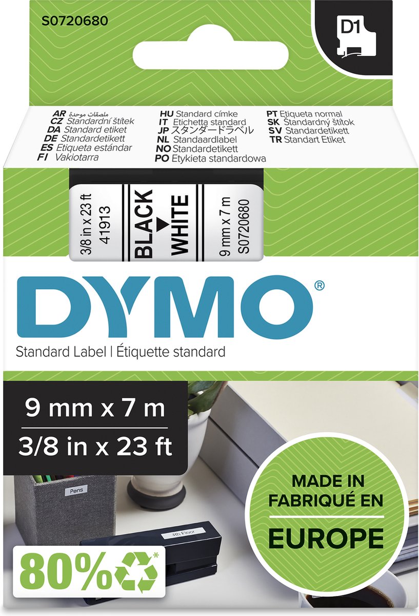 Etichette Dymo originali d1 | testo nero su etichetta bianca | 9 mm x 7 m | etichette autoadesive per la stampante per etichette Label Manager | prodotto in Europa