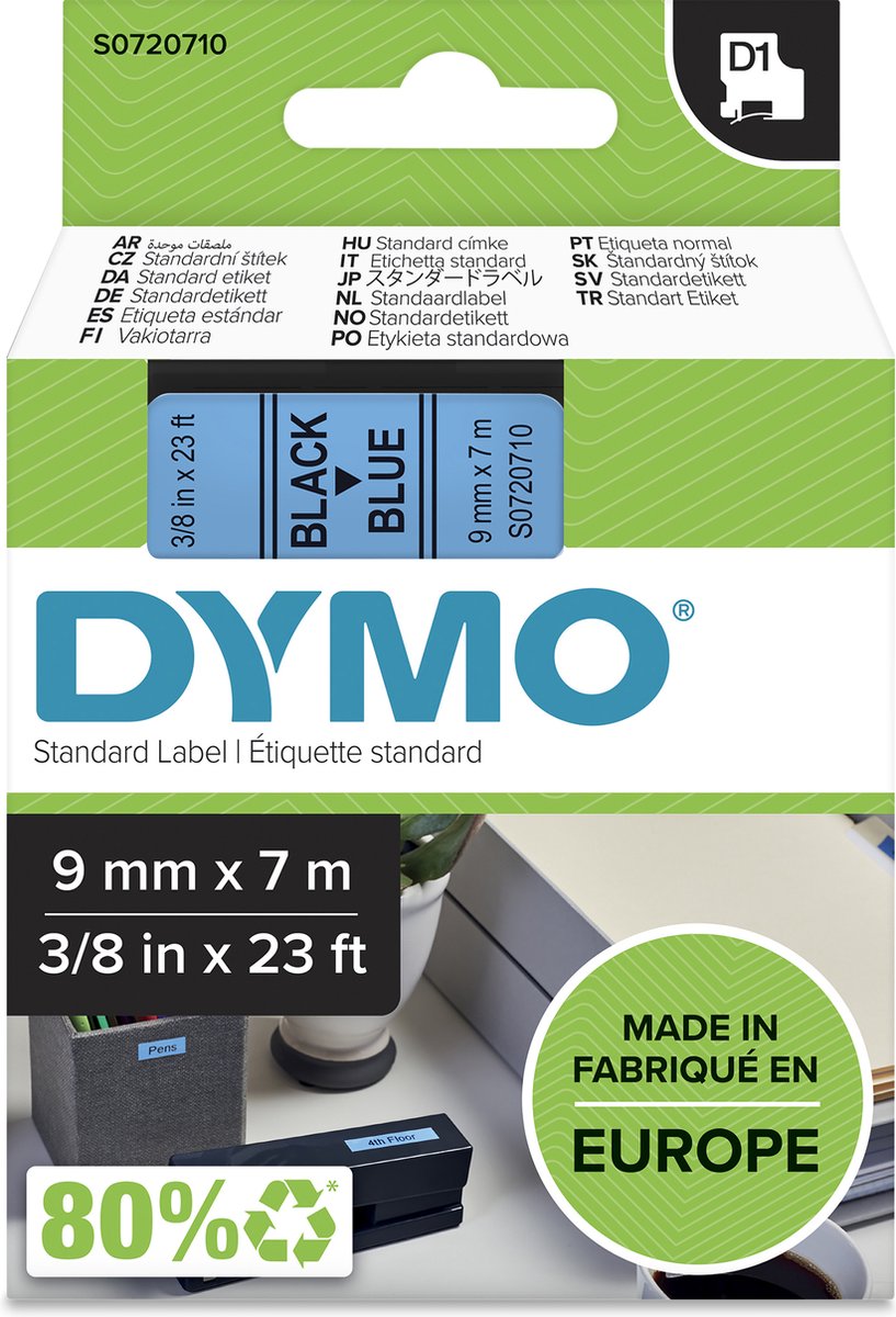 Etichette Dymo originali d1 | testo nero su etichetta blu | 9 mm x 7 m | etichette autoadesive per la stampante per etichette Label Manager | prodotto in Europa