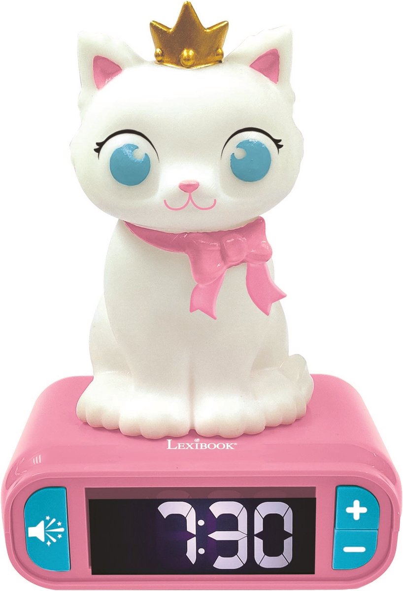 Sveglia Lexibook con luce notturna ed effetti sonori dal design gatto 3D