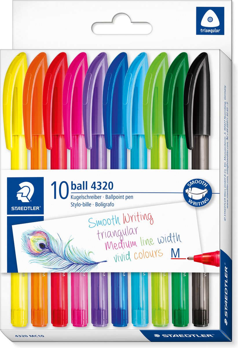 Set di penne a sfera triangolari Staedtler Ball 10 colori