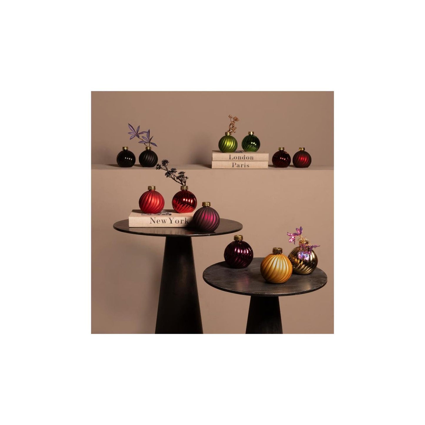 Countryfield Vaso a sfera di Natale in vetro dorato a strisce ø10 cm